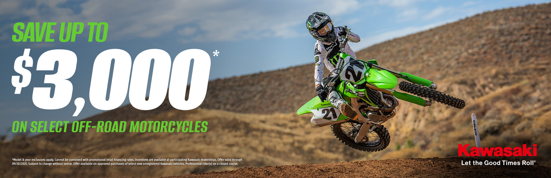 Kawasaki | Save up to $3,000 on Select Off-Road Motorcycles