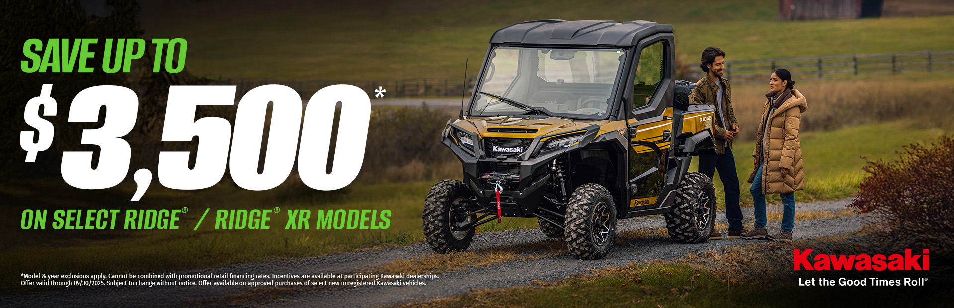 Kawasaki | Save up to $3,500 on Select Ridge / Ridge XR Models