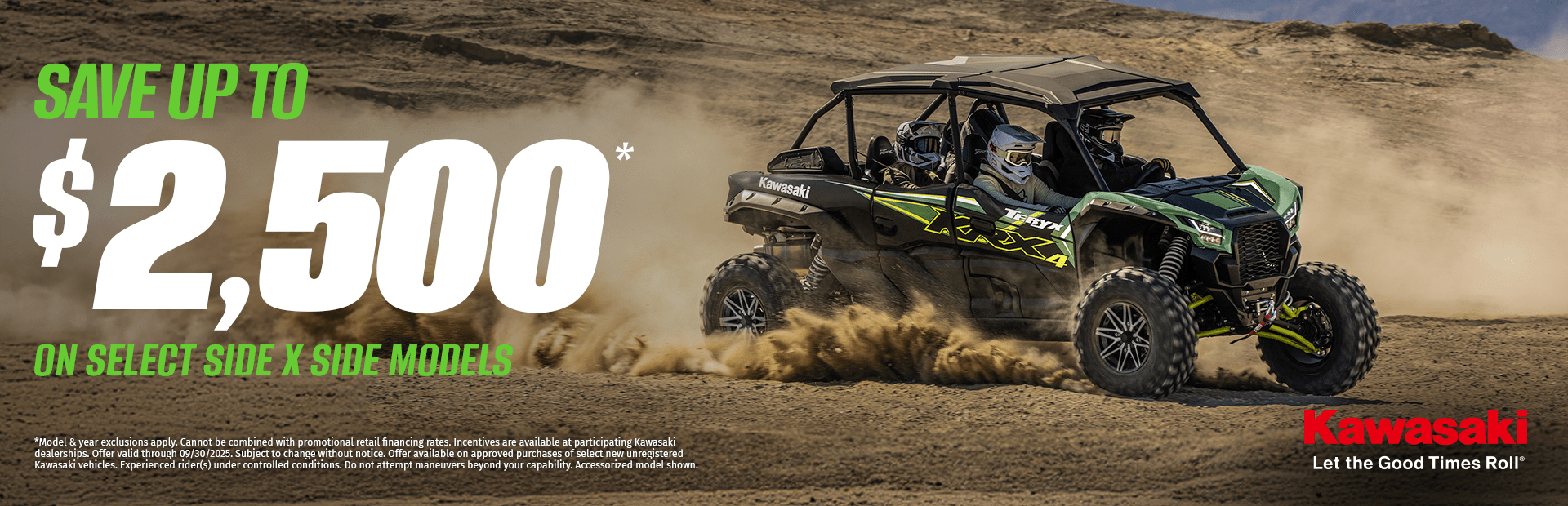 Kawasaki | Save up to $2,500 on Select Side X Side Models