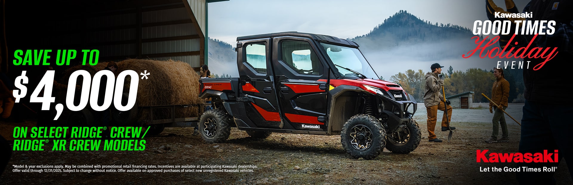 Save up to $4,000* on select RIDGE® Crew / RIDGE® XR Crew models