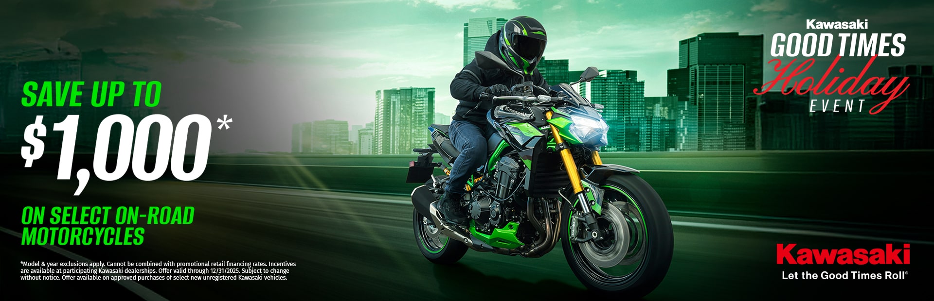 Save up to $1,000* on select On-Road Motorcycles