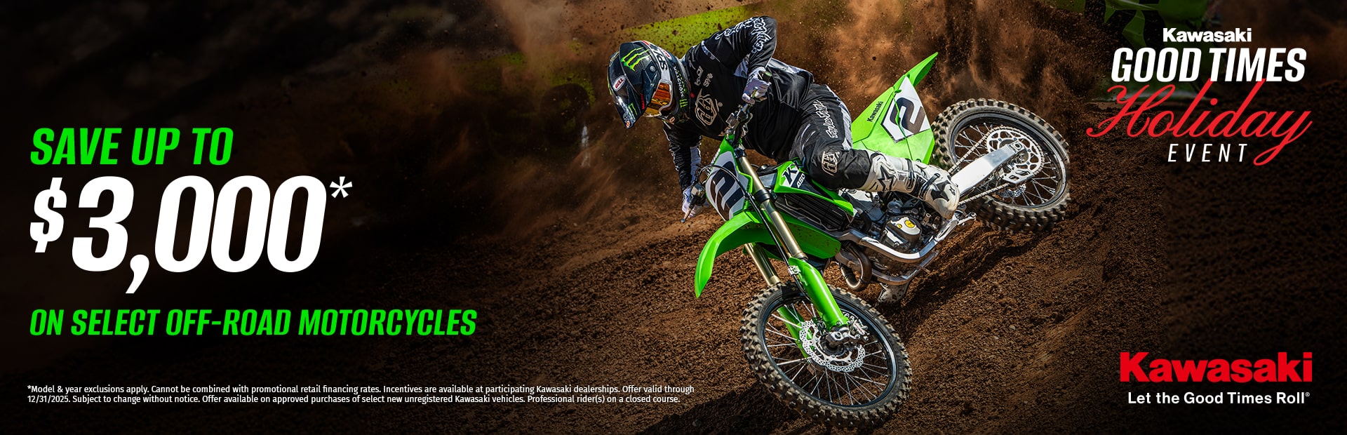 Save up to $3,000* on select Off-Road Motorcycles